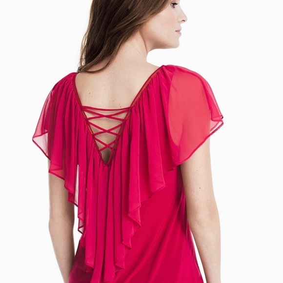 WHBM - Ruffled Flounced Overlayed Rosey Top - Size Medium - Picture 2 of 9